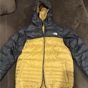 The North Face Gold and Black Reversible Puffer Jacket Youth XL